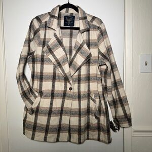 Cavalini Plaid Women's Jacket - Cream and Brown Shacket XL Lightweight
